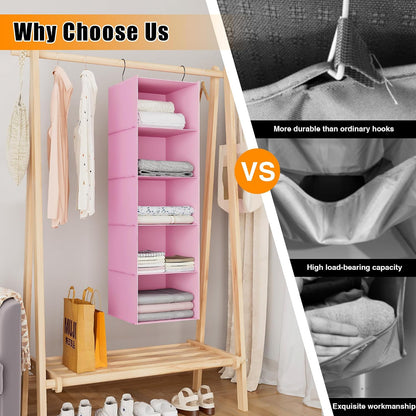 Hanging Closet Organizer 3-Shelf, Oxford Fabric Wardrobe Storage, Gray | Easy-mount foldable design holds clothes, handbags, shoes & accessories; washable Oxford fabric, sturdy and space-saving.