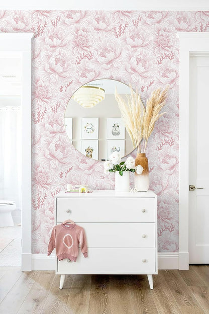 GloryTik Floral Peel and Stick Wallpaper, Removable Blue Floral Contact Paper, Self Adhesive Renter Friendly Wallpaper for Bedroom Living Room Bathroom (17.3" x 78.7")