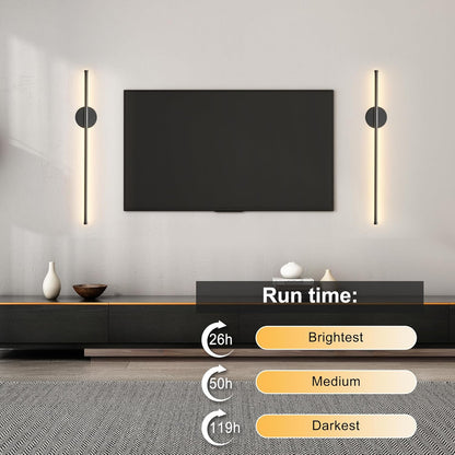 Battery Operated Modern Wall Sconces, Dimmable Wireless Wall Light Set of Two with Remote Control, 3 Color Temperatures, Rechargeable LED Wall Sconce for Bedroom, Living Room, Hallway, 23.6 Inch Brass