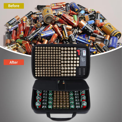 Battery Organizer Storage Case with Tester, Stores & Protects 120*AAA, 93*AA, 12*C, 16 * 9V, 8*D, 10*Coin Cell, Exceed 259 Batteries (Batteries are Not Included)