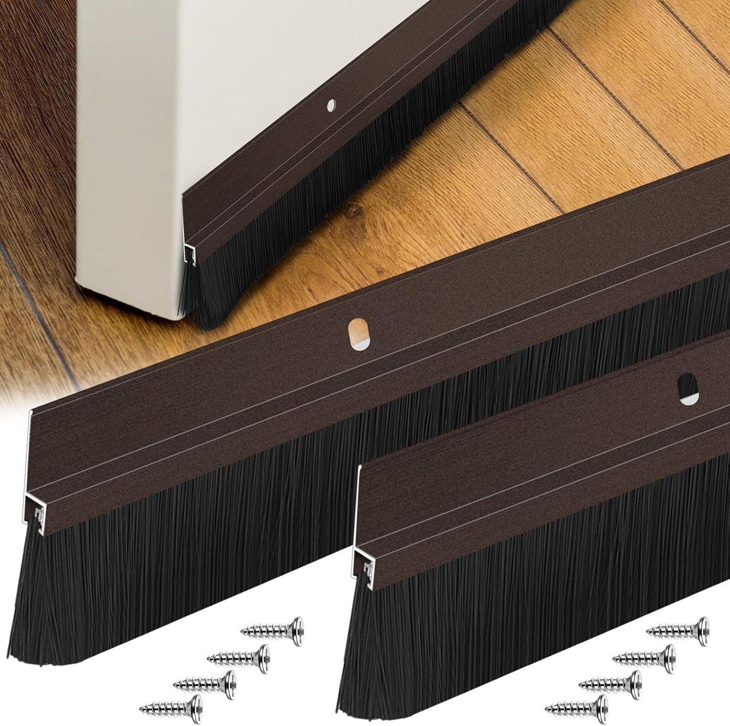 Gisafai 2 Pcs Aluminum Door Sweep with Soft PP Brush 8 Screws Long Bottom Sweep Door Brush for Exterior Home Garage Threshold Seal (36 Inches,Black)