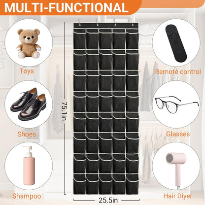 40 Large Mesh Pocket Over the Door Shoe Organizer,Hanging Shoe Rack for Door,Hualleko Shoes Organizer Hanger with Large Capacity, Shoes Storage Holder Sturdy Non-woven Fabric - Stores 20 Pairs (White)