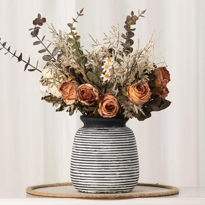 Ceramic Flower Vase, Small Rustic Farmhouse Vases Home Decor, Short Pottery Decorative Pampas Vase for Table Living Room Entryway Mantel Bookshelf Bedroom Bathroom Kitchen - 6" W