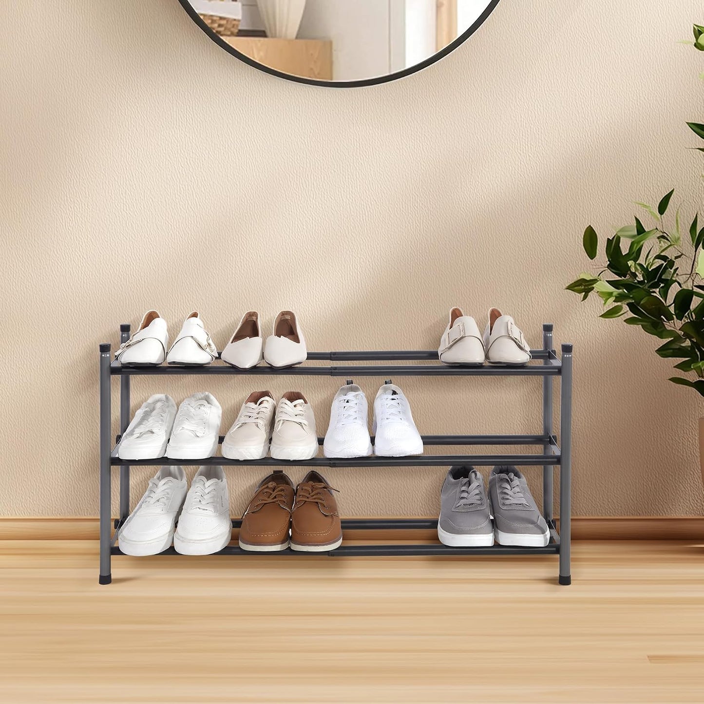 STORAGE MANIAC Expandable Shoe Rack for Closet, 8 Pairs Stackable Small Shoe Rack, Metal Adjustable Shoes Organizer for Entryway, Hallway, Garage, Front Door, Shoes Shelves, Black 2 Tier