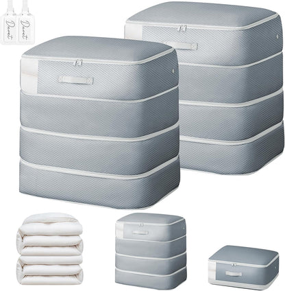 Comforter Storage Bag - Large Capacity Blanket Storage Bags 3-Layer Ultra Space Saving Self Compression Organizer, Washable Compression Bags for Storage Comforter Blanket, 2-Pack, Beige