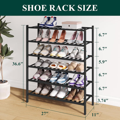 Smiry Bamboo Shoe Rack for Closet, 3 Tier Wooden Shoe Organizer, Stackable Wood Shoe Storage Shelf for Entryway, 14 Vertical Slats, One-piece Heavy-Duty Legs, 26.77"x11.02"x18.31", Natural