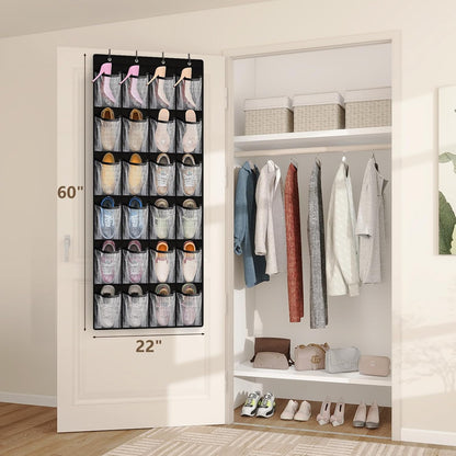 FENTEC 40 Large Pockets Over The Door Shoe Organizer, Mesh Hanging Shoe Organizer Shoe Rack for Closet Mesh Closet Shoe Holder, Over Door Organizer, Shoe Organizer for Wall, Grey, 1 Pack