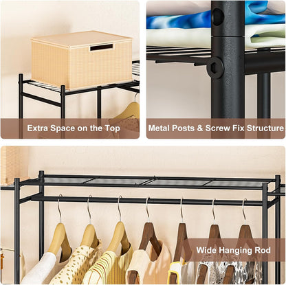 Neprock Wardrobe Closet, Portable Clothing Rack for Hanging Clothes, Free Standing Closet Organizers and Storage System with 4 Tiers Shelves for Cloakroom Bedroom,Black