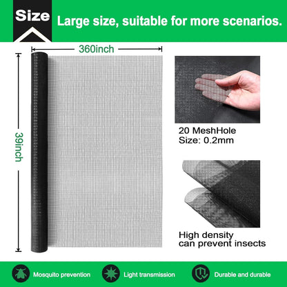 QWR Pet Proof Window Screen Replacement Kit, 39"x118" Durable High Hardness Screen Mesh Replacement Window Screens Repair Kit for Sliding Screen Door,Patio and Windows.(Folded Package with Tool Kit)