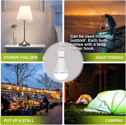 Neporal 4 Pack Emergency-Rechargeable-Light-Bulb, Stay Lights Up When Power Failure, 1500mAh 15W 80W Equivalent LED Light Bulbs for Home, Camping, Tent (E27, with Hook) (Daylight)