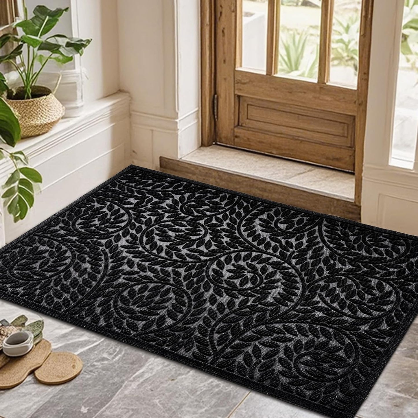 Bulijojo Front Door Mat Entrance,Durable Heavy Duty Welcome Mat,Thick Absorbent Natural Rubber Non Slip Mat,Sturdy Entryway Brown 17"x30"