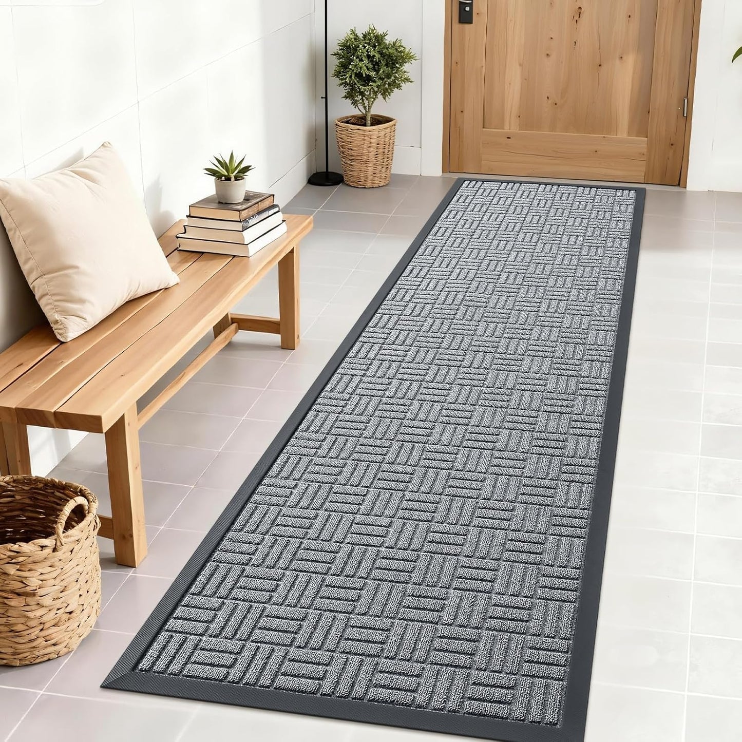 OLANLY Front Door Mat Outside Entrance 29.5x17, Absorbent, Heavy Duty Sturdy Natural Rubber Doormat Indoor Outdoor, Stain and Fade Resistant, Non-Slip Backing Low Profile Floor Mat for Entryway, Grey