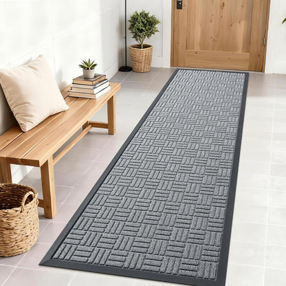 OLANLY Front Door Mat Outside Entrance 29.5x17, Absorbent, Heavy Duty Sturdy Natural Rubber Doormat Indoor Outdoor, Stain and Fade Resistant, Non-Slip Backing Low Profile Floor Mat for Entryway, Grey