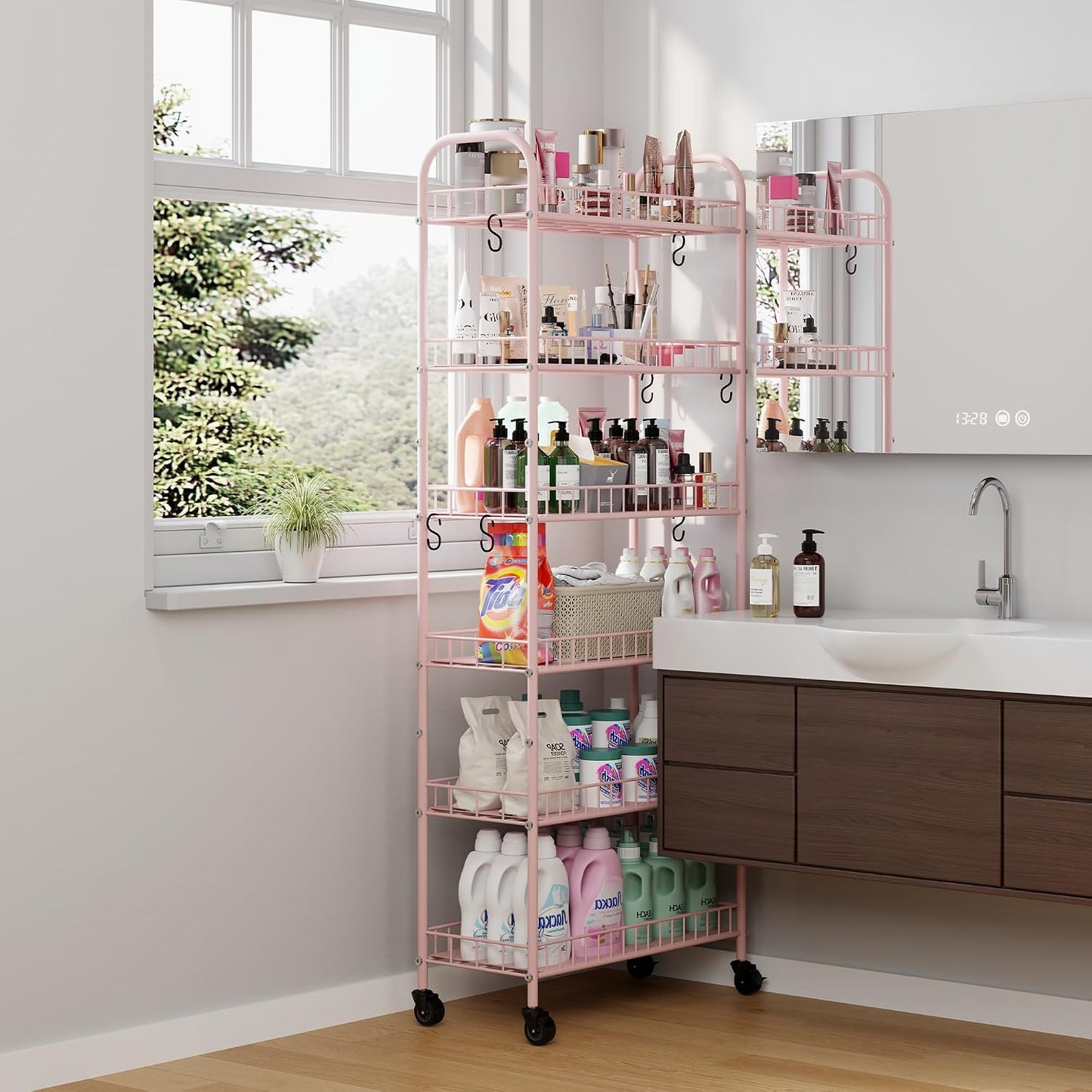 Slim Rolling Storage Cart with Wheels, Metal 6 Tier Spice Rack Mobile Shelving Unit Organizer Kitchen Utility Cart for Office Bathroom Kitchen Laundry Room Narrow Places (6inches)