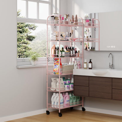 Slim Rolling Storage Cart with Wheels, Metal 6 Tier Spice Rack Mobile Shelving Unit Organizer Kitchen Utility Cart for Office Bathroom Kitchen Laundry Room Narrow Places (6inches)