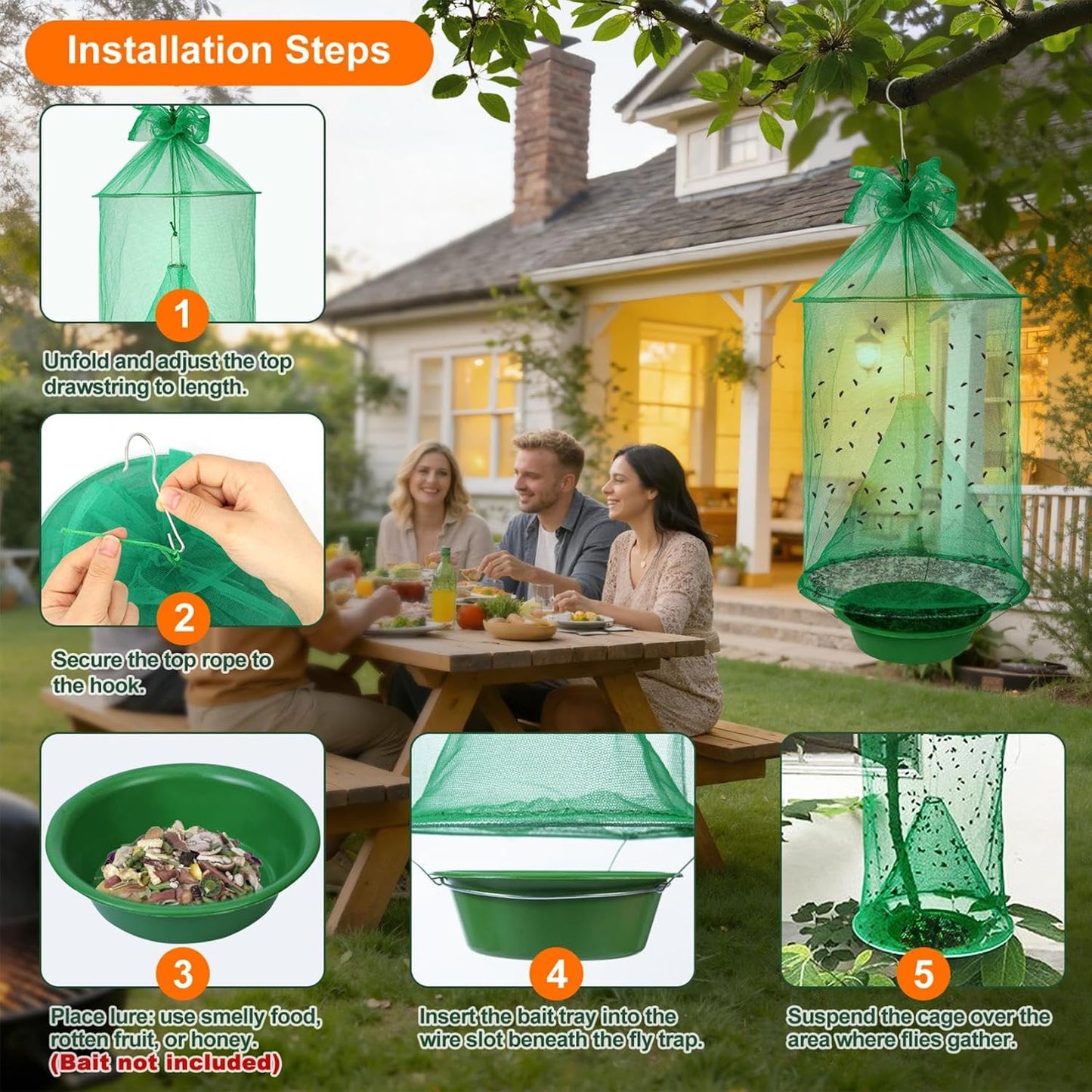 4 Pack Reusable Ranch Fly Trap Hanging, Fly Traps Outdoor Fly Catcher Killer Hunter Cage Control, Farm Horse Stable Fly Trap for Orchard, Barn, Garden