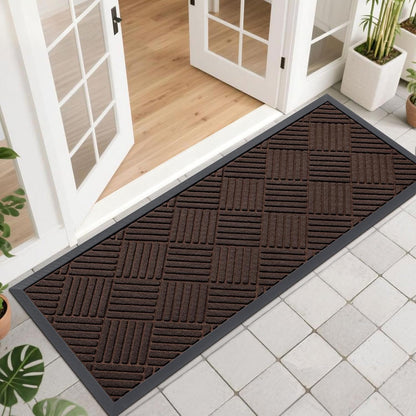 OLANLY Front Door Mat Outside Entrance 29.5x17, Absorbent, Heavy Duty Sturdy Natural Rubber Doormat Indoor Outdoor, Stain and Fade Resistant, Non-Slip Low Profile Floor Mat for Entryway, Grey Diamond