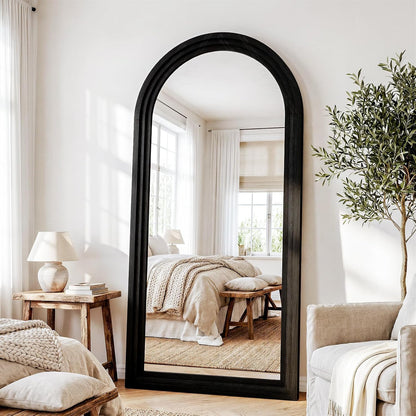 30"x71" Full Length Mirror Solid Wood Frame, Arched Floor Mirror Full Length with Stand, Room Decor Big Full Body Mirror with HD Tempered Glass for Bedroom, Living Room, Walnut Wood