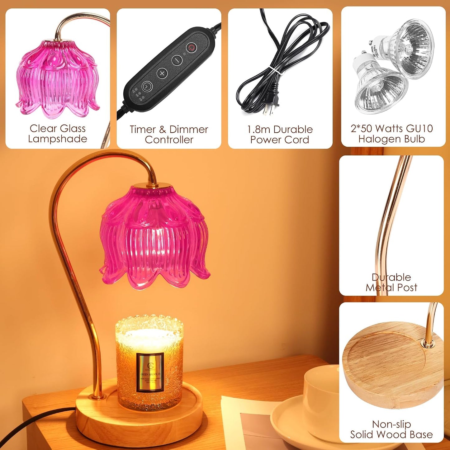 Flower Candle Warmer Lamp with Timer & Dimmer - Fits All Jar Scented Candles - Christmas & Mother's Day Gift for Women，Mom，Her