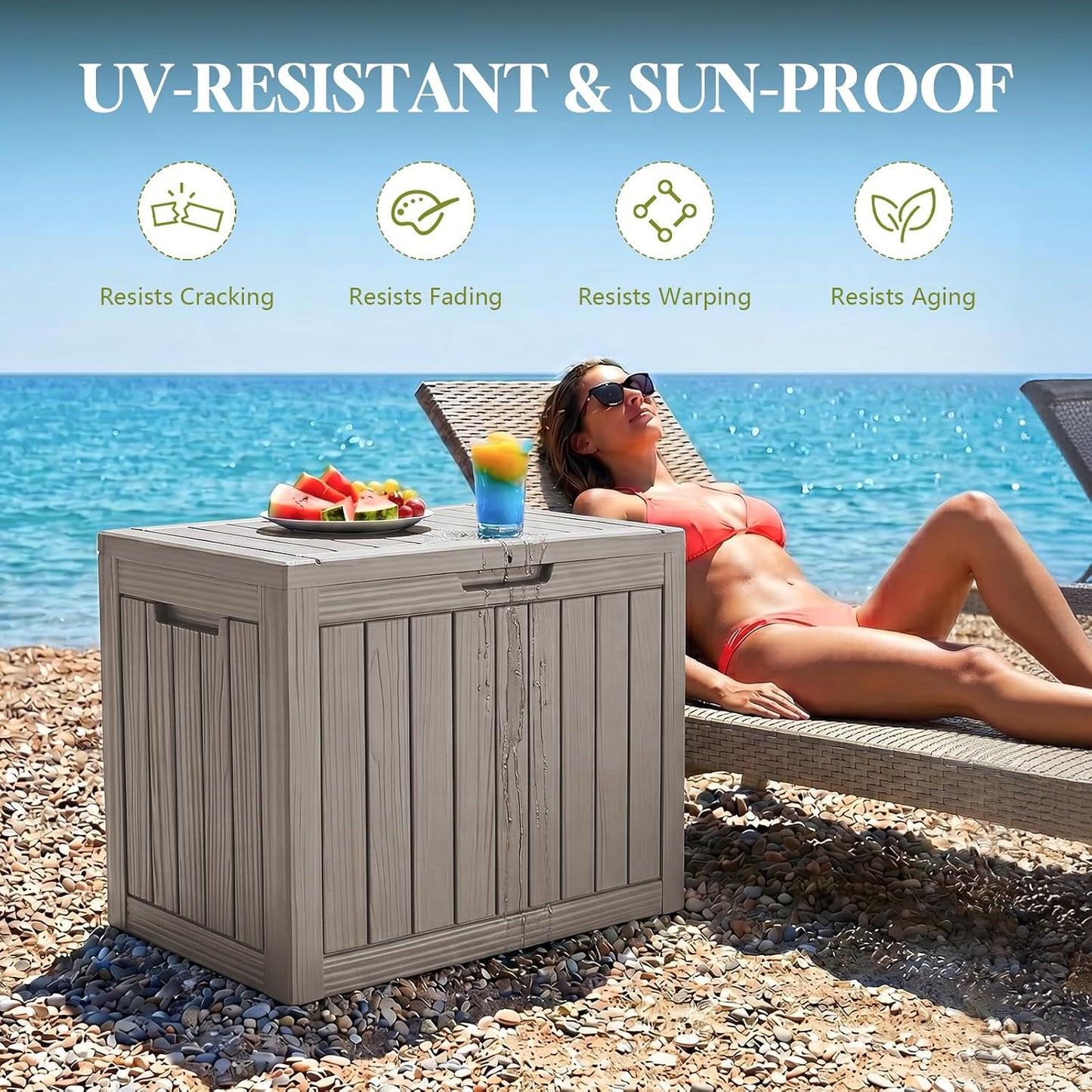 Waterproof Outdoor Storage Box Outside Deck Box Lockable Resin Bench UV Resistant Furniture Cushion Pool Tool Float Bin Patio Garden Porch (Black, 120 Gallon)