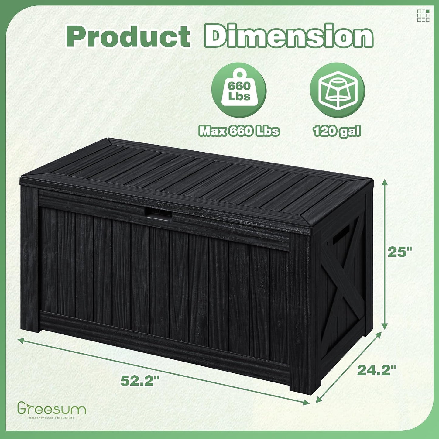 Greesum Outdoor Storage Box 31 Gallon Storage Box with Lid for Patio Furniture, Garden Tools, Pool Supplies, Waterproof and UV Resistant, Lockable, Dark Black