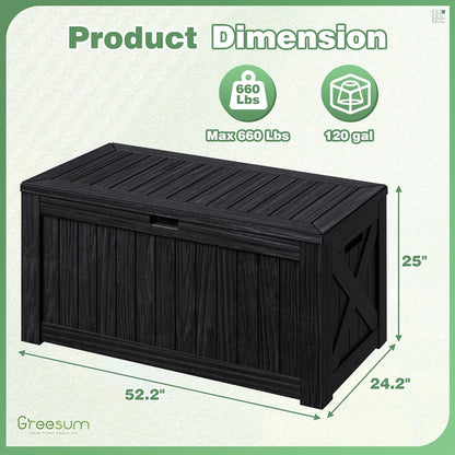 Greesum Outdoor Storage Box 31 Gallon Storage Box with Lid for Patio Furniture, Garden Tools, Pool Supplies, Waterproof and UV Resistant, Lockable, Dark Black