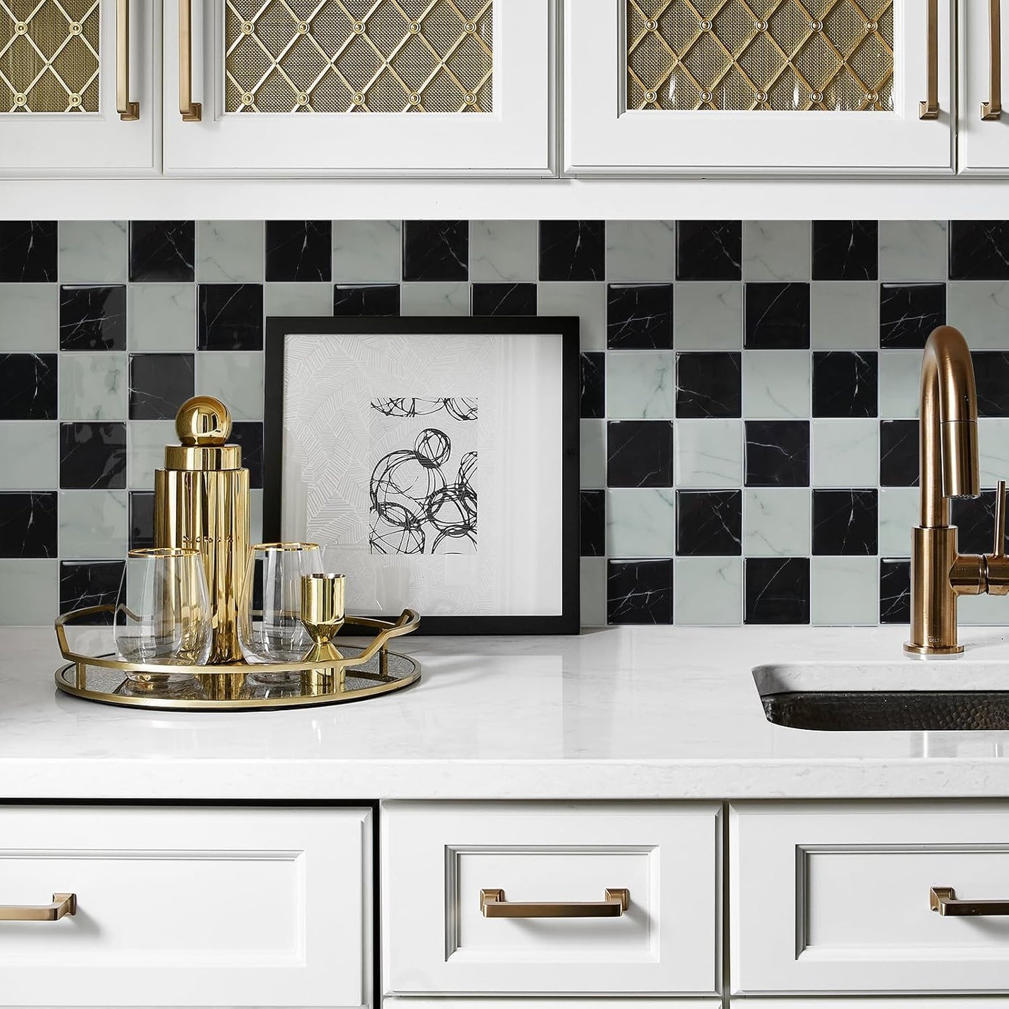 STICKGOO 10 Sheets Peel and Stick Backsplash - 9" x 9" 4D Adhesive Peel and Stick Tile Backsplash for Kitchen&Bathroom