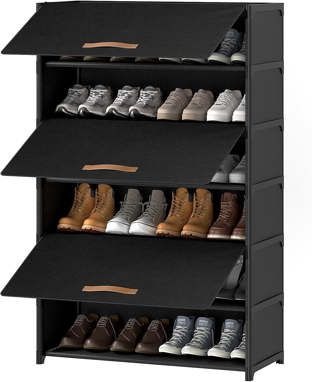 Shoe Rack, 5 Tier Shoe Storage Cabinet with Door 20 Pair Plastic Shoe Shelves Organizer for Closet, Entryway, Hallway, Bedroom, Black