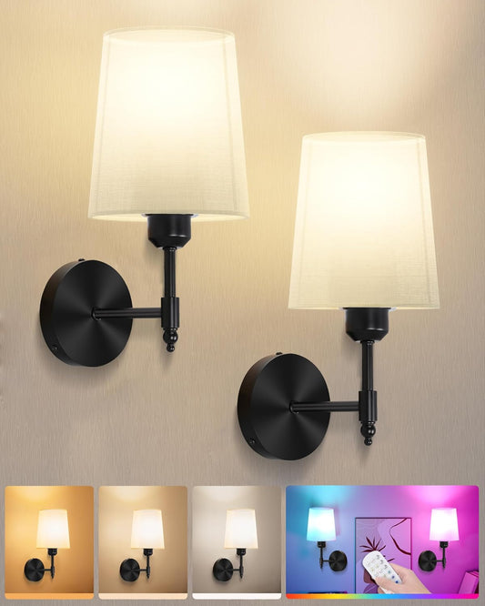 Ouyulong Battery Operated Wall Sconces Set of 2, Wireless Rechargeable Dimmable Wall Light with RGB Bulb and Remote for Bedroom, Living Room, Hallway (Gold)