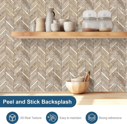 Yipscazo 10-Sheet Herringbone Backsplash Peel and Stick Tile, Polished White PVC Stick on Backsplash for Kitchen, Waterproof Self Adhesive Wall Tile for Bathroom