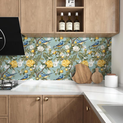 Danodoi Yellow Floral Wallpaper Peel and Stick Vinyl Wallpaper Stick and Peel Colorful Contact Paper for Cabinets Waterproof Self Adhesive Wall Paper for Kitchen Countertop Wall 17.5" x 118"