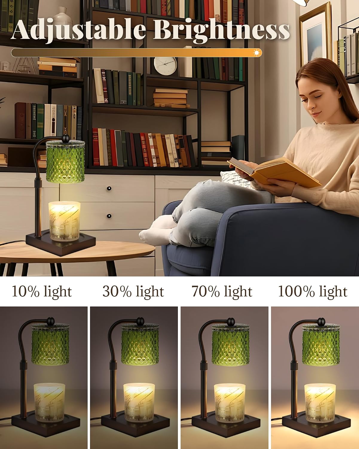 Candle Warmer Lamp with Timer Dimmer Adjustable Height, Mothers Day Gifts for Mom, Birthday Gifts for Women, House Warming New Home Decor, Electric Wax Warmer for Jar Candles, Gold