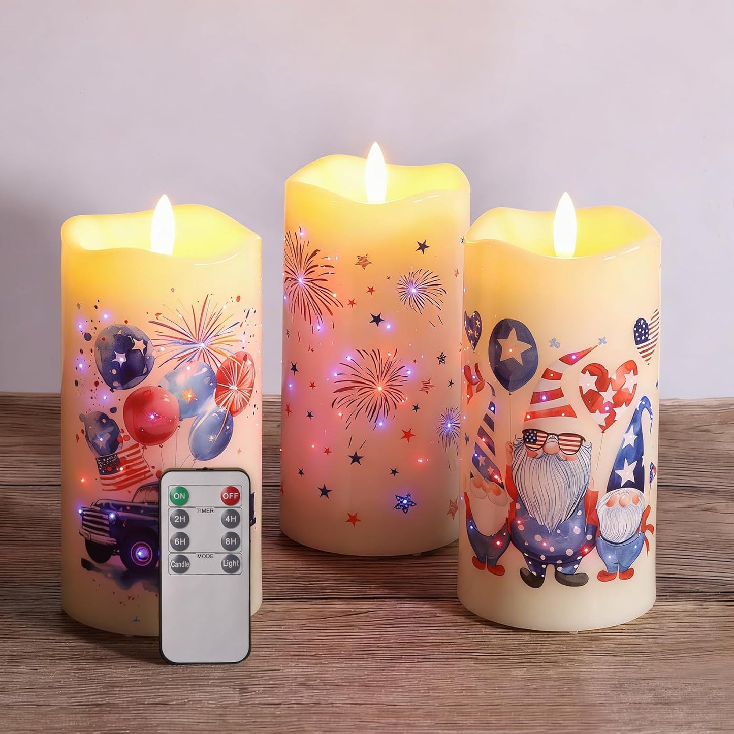 Eywamage Fiber Optic Flameless Pillar Candles with Remote, Floral Butterfly Spring LED Candles Flickering Home Decor Gift Set of 3