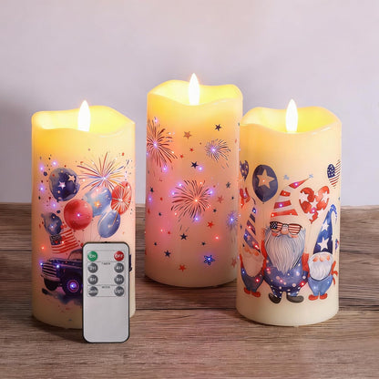 Eywamage Fiber Optic Flameless Pillar Candles with Remote, Floral Butterfly Spring LED Candles Flickering Home Decor Gift Set of 3