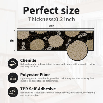 Non-Slip Carpet Stair Treads 15PCS, 8"x30" Peel and Stick Stair Runner for Wooden Steps Indoor, Washable Reusable Adhesive Backing, Pet-Friendly Safety Mats for Kids, Elders, Dogs