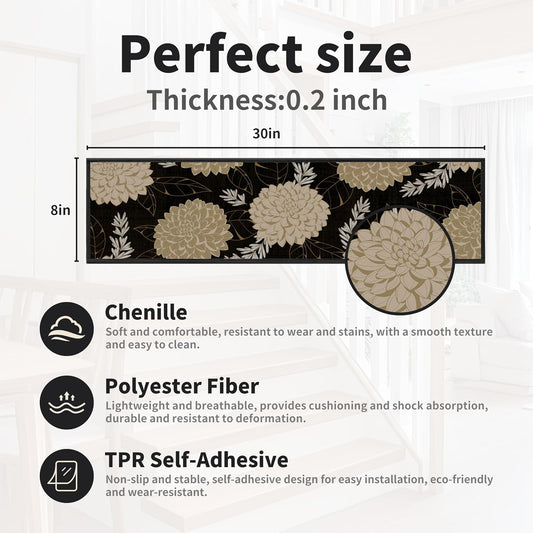 Non-Slip Carpet Stair Treads 15PCS, 8"x30" Peel and Stick Stair Runner for Wooden Steps Indoor, Washable Reusable Adhesive Backing, Pet-Friendly Safety Mats for Kids, Elders, Dogs
