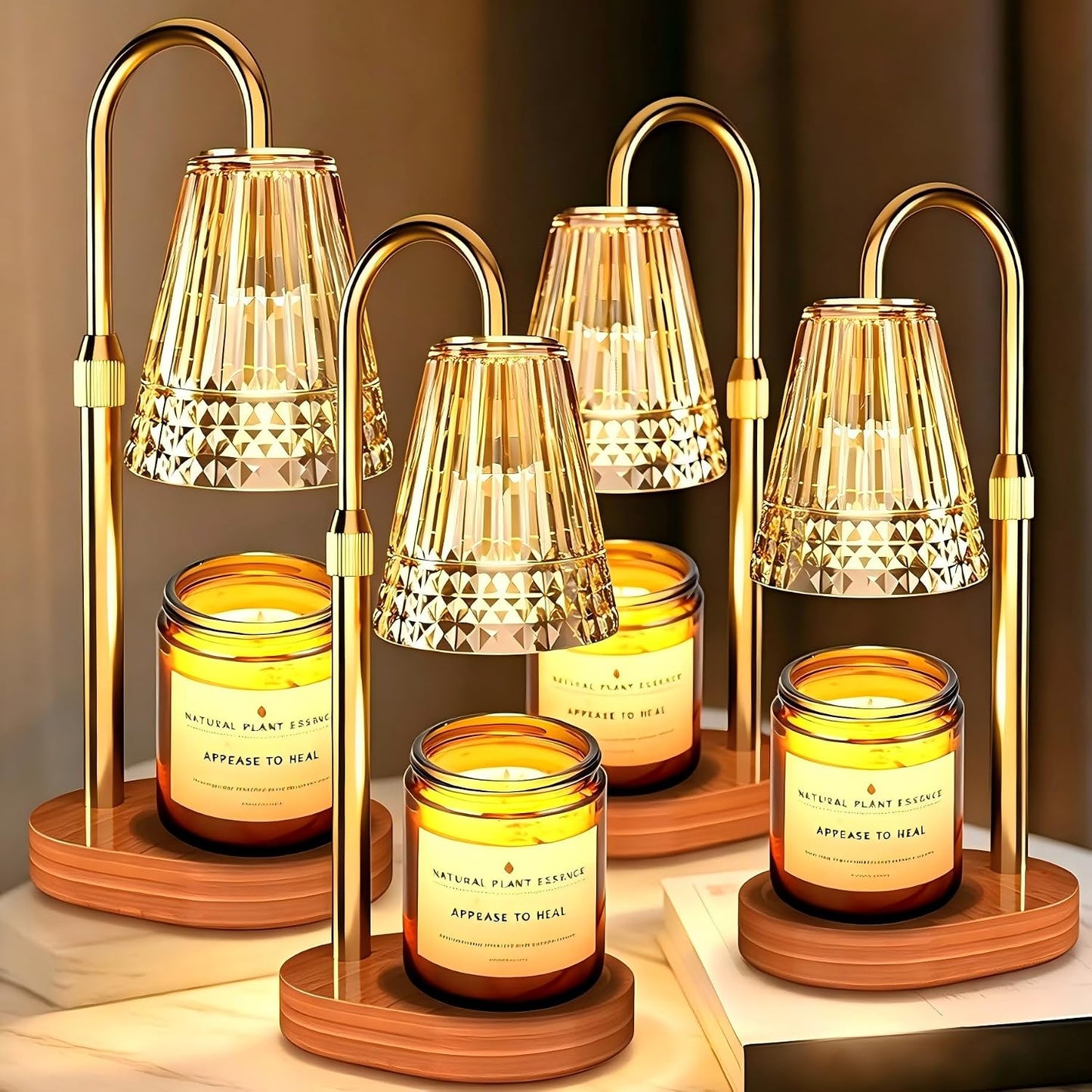 TATAANTY Candle Warmer Lamp with Timer and Dimmer, 4 Brightness Levels, Wooden Base, Mothers Day Gifts, Birthday Gift for Women, Golden, Home Decor Suitable for Bedroom, Offices, Living Rooms