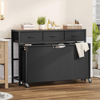 Laundry Sorter 3 Section, 120 L Laundry Hamper with 2 Drawers & 2-tone Top Panel, Rolling Laundry Basket Organizer with Pull-Out Removable Oxford Fabric Bags for Laundry Room Organization UNZYL006BVV3