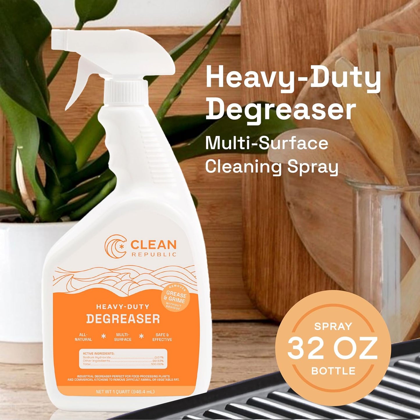 Heavy-Duty Degreaser for Kitchen & Grills, Non-Toxic, 32oz Bottle, 2-Pack | Removes Grease & Oils, Nature-Derived, Non-Toxic, Kitchen Cleaner, No Harsh Fumes or Residue, Family & Pet Safe, USA-Made