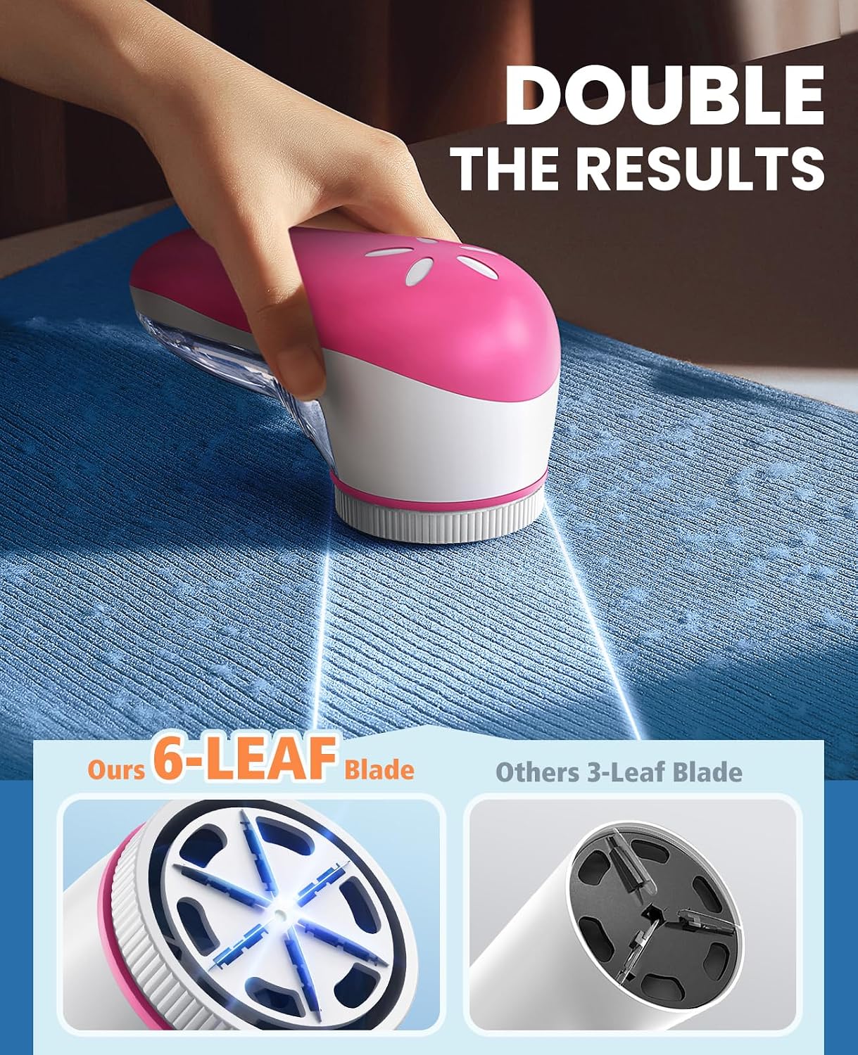 POPCHOSE Fabric Shaver, Lint Shaver for Clothing, Electric Lint Remover with 6-Leaf Blades, Sweater Defuzzer, Clothes Shaver for Couch, Furniture, Blanket, Remove Pilling, USB Rechargeable