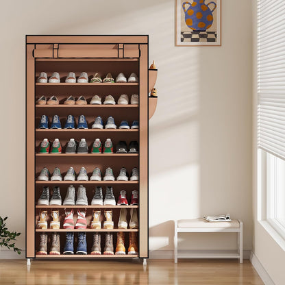 Laiensia 9-Tier Vertical Shoe Rack Organizer, Space Saving Shoe Storage Organizer, Non-Woven Cover Shoe Shelf Holds 36-45 Pairs for Bedroom, Hallway, Closet Entryway, Black