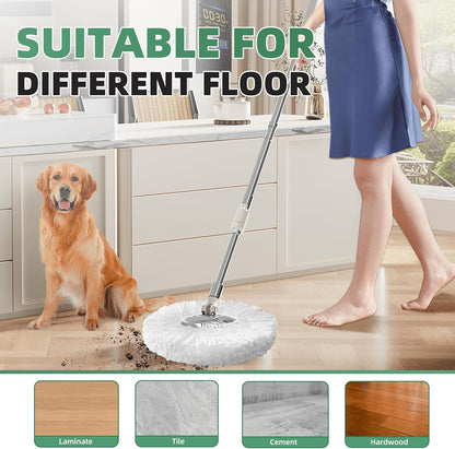Spin Mop and Bucket with Wringer Set for Home,360° Mop and Bucket with Separate Clean and Dirty Water,Wet Dust Mop for Floor Cleaning with Extra Refills (Silver with 6 Pads)