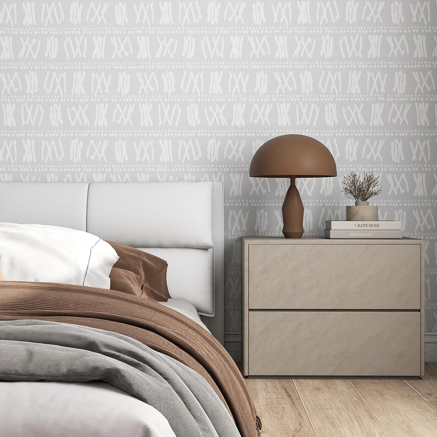 Modern Peel and Stick Wallpaper 17.3" x 80" White Wall Paper Peel and Stick Boho Birch-Twig Stripe Contact Paper Removable Self Adhesive Wallpaper for Bathroom Bedroom Shelf Cabinet Decor Vinyl