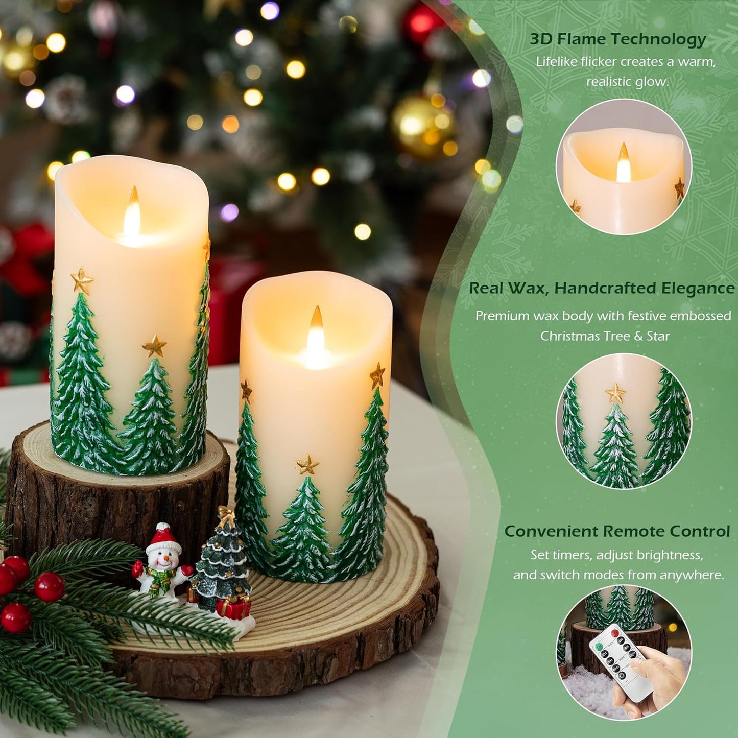 White Flameless Candles Set of 3 (3"x3") Battery Operated LED Pillar Candles with Remote and Timer, Real Wax Flickering Candles for Fireplace Bedroom Living Room Home Decor and Indoor Use