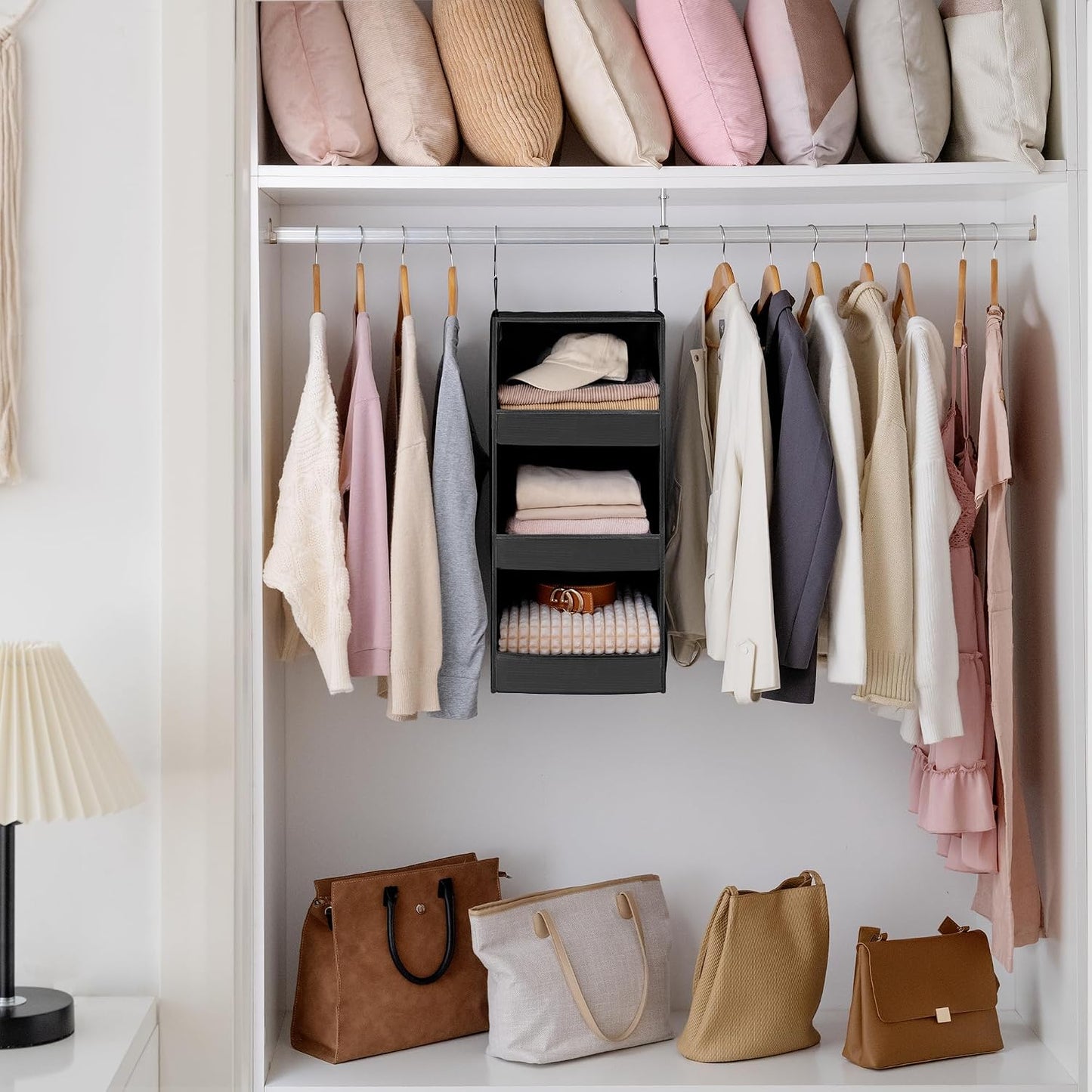 GRANNY SAYS 3-Shelf Hanging Closet Organizer and Storage, Collapsible Hanging Closet Shelves, Hanging Organizer for Closet & RV, Gray, 29 ½" H X 12" W X 12" D, 1-Pack