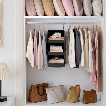 GRANNY SAYS 3-Shelf Hanging Closet Organizer and Storage, Collapsible Hanging Closet Shelves, Hanging Organizer for Closet & RV, Gray, 29 ½" H X 12" W X 12" D, 1-Pack