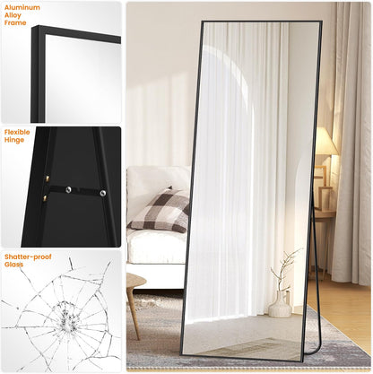 TRAHOME Full Length Floor Mirror 56"x15", Standing Mirror with Aluminum Frame, Large Body Mirror for Bedroom, Living Room and Bathroom, Black