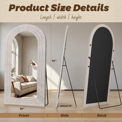 Antok Full Length Mirror with Solid Wood Frame, 71"×32" Wall Mounted Oversized Floor Mirror with Stand, Leaning Standing Hanging for Bedroom Living Room Entryway, Walnut, Arched Syle