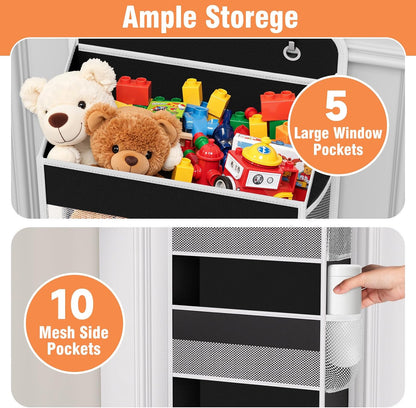 WISELIFE Over The Door Organizer Storage 4 Shelves Large Capacity Hanging Bedroom Storage Solution with 6 Side Pockets for Dorm Bathroom Pantry Nursery and Baby Essentials Holds up to 40 Lbs (Black)