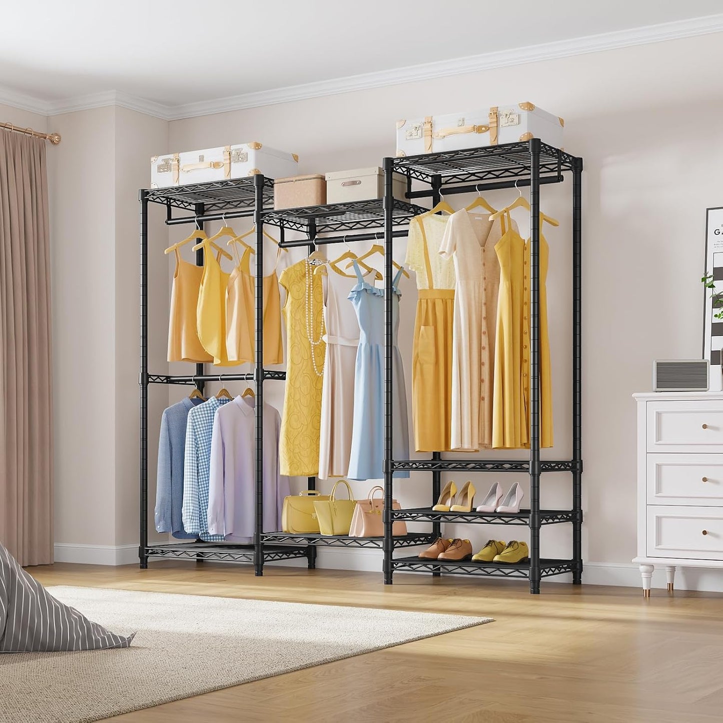 VIPEK V5 Heavy Duty Clothes Rack, Portable Closet Wardrobe with 4 Hanging Rods & 8 Shelves, Freestanding Adjustable Garment Rack for Bedroom, Walk-in Closet, 890 lbs Capacity, Black, 68.9" L